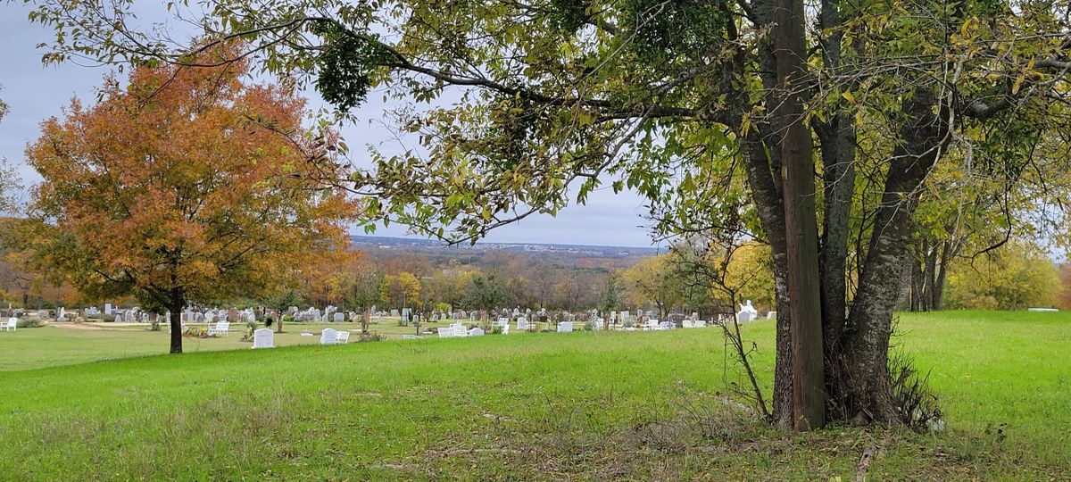 Hilltop view across the cemetery grounds in autumn